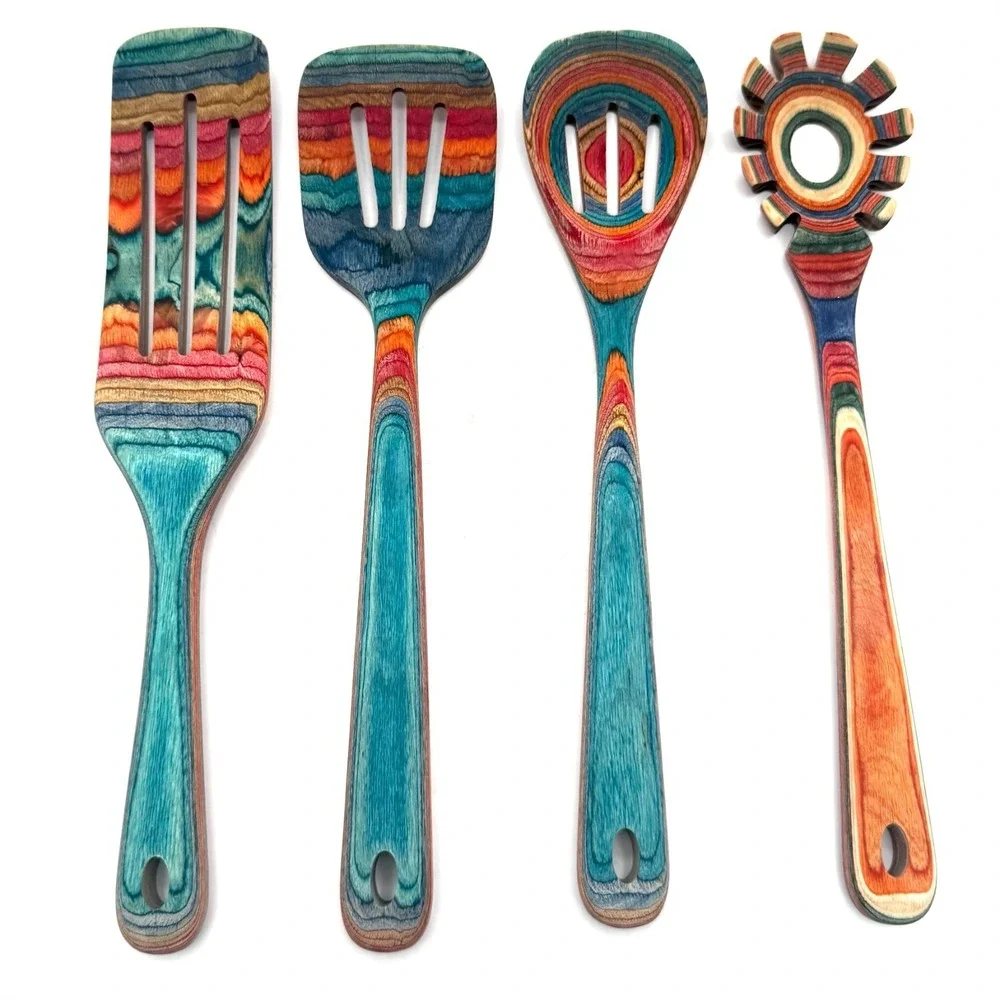 Totally Bamboo Baltique Marrakesh Rainbow Birch Wood Utensil Set of 4